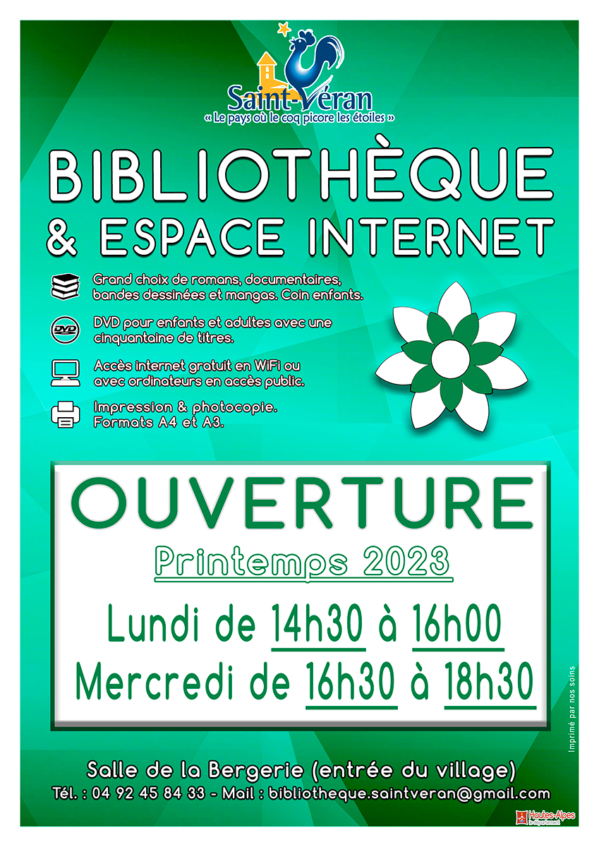 Affiche horaires bibliotheque printemps 2023